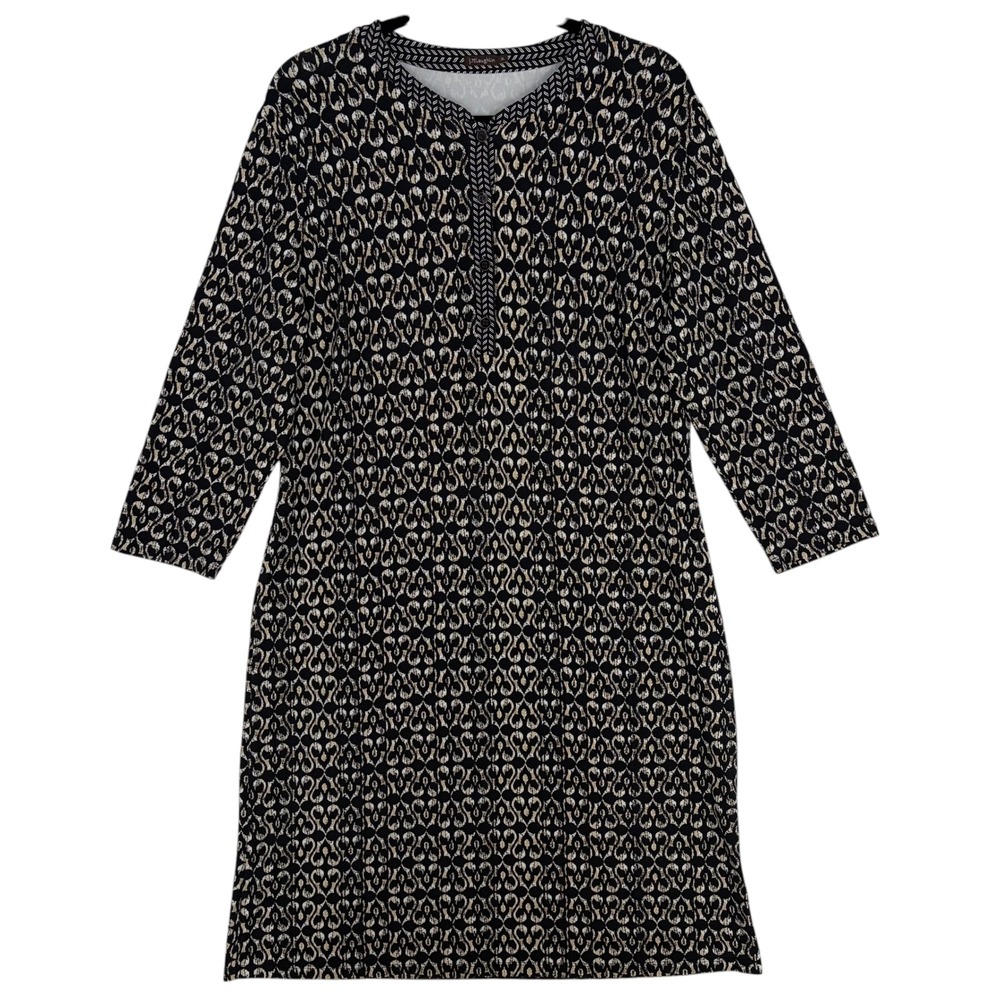 J.McLaughlin Black Tan Print Tunic Dress XL Stretch‎
